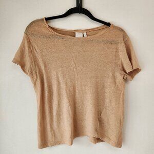 H&M 100% Linen Slouchy Tan T-Shirt Tee Shirt Lagenlook Beachy Women's S